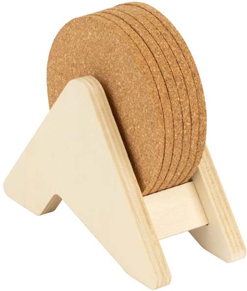 PLYCORK. Překližkový stojan se 6 korkovými tácky