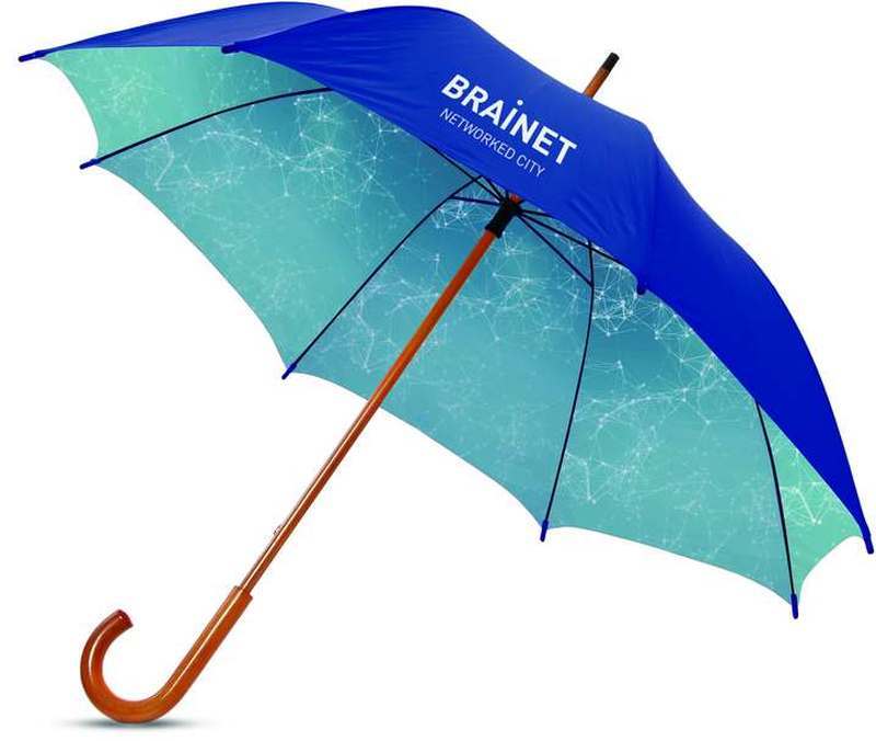 Deštník s dřevěnou rukojetí a celoplošným tiskem
