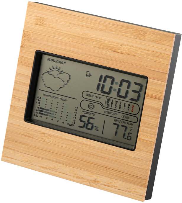 BROMLEY. Stolní meteostanice s LCD obrazovkou z ABS a bambusu