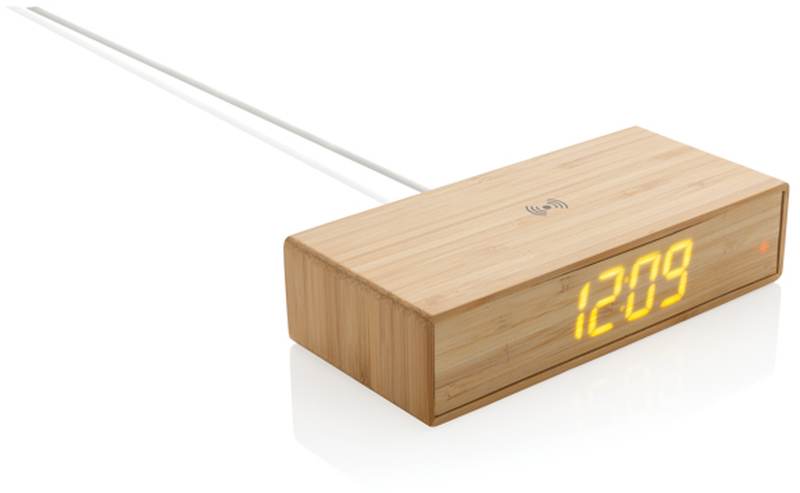 Bambusové digitální hodiny s bezdrátovou nabíječkou 5W