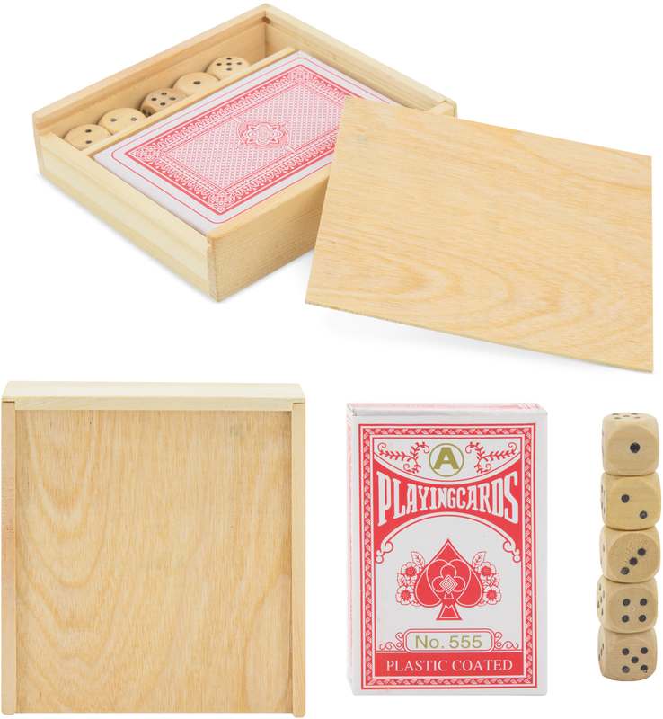 Dřevěný set karet a kostek