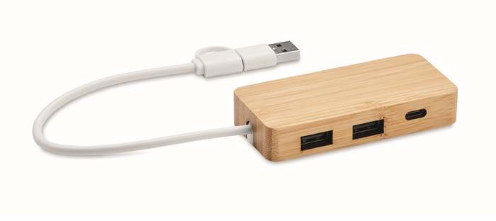 Hubbam Bambusový USB rozbočovač