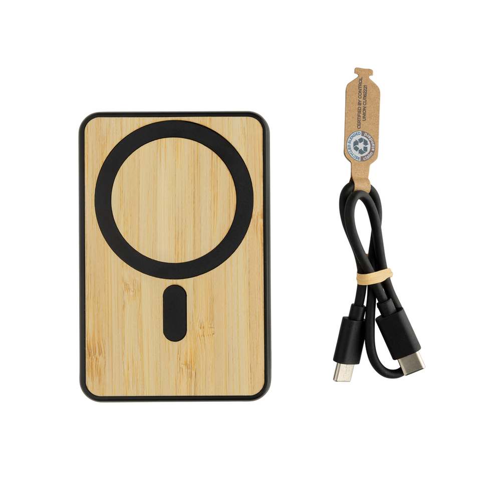 Magnetická powerbanka Zen 5000mAh 5W z RCS plastu a bambusu