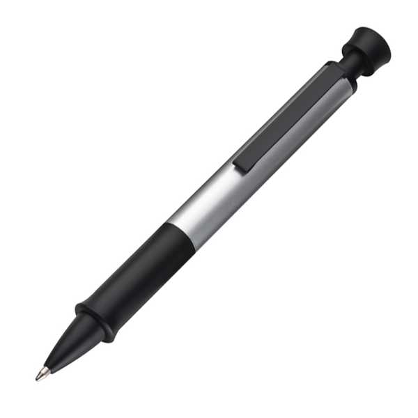Stříbrné hliníkové kuličkové pero s černým klipem