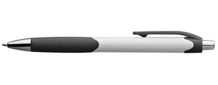 Černé plastové kuličkové pero s bílým držátkem a gumovým uchopením
