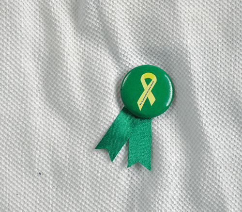 Zelený odznak solidarity s připínáčkem