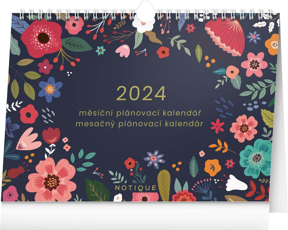 Měsíční plánovací kalendář Květy 2024, 30 x 21 cm