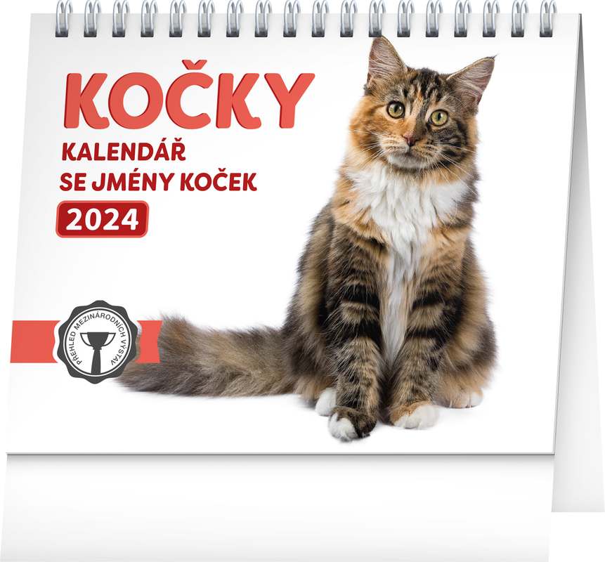 Stolní kalendář Kočky - se jmény koček 2024, 16,5 x 13 cm