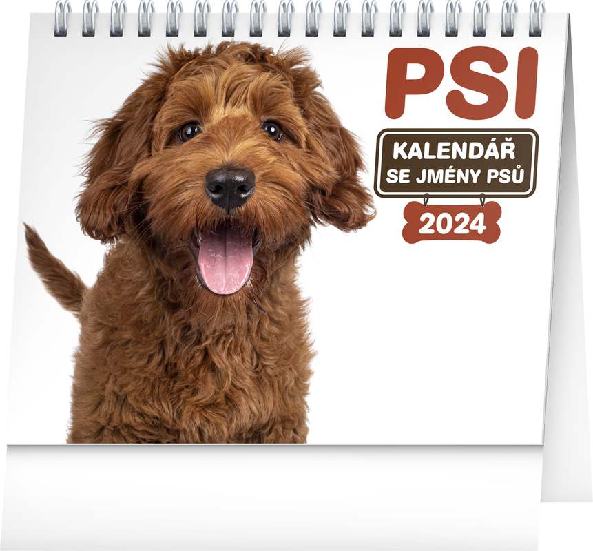 Stolní kalendář Psi - se jmény psů 2024, 16,5 x 13 cm