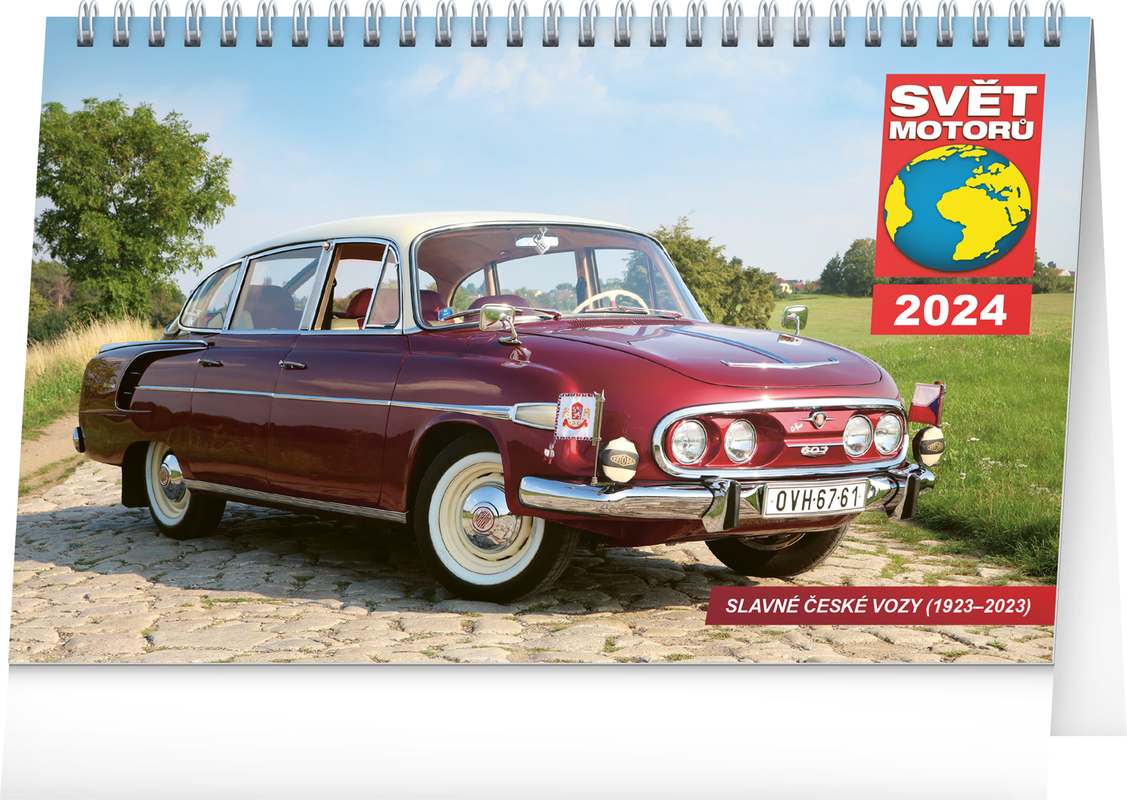 Stolní kalendář Svět motorů - auta, která jsme milovali 2024, 23,1 x 14,5 cm