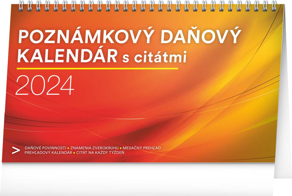 Stolový kalendár Poznámkový daňový s citátmi 2024, 25 x 14,5 cm