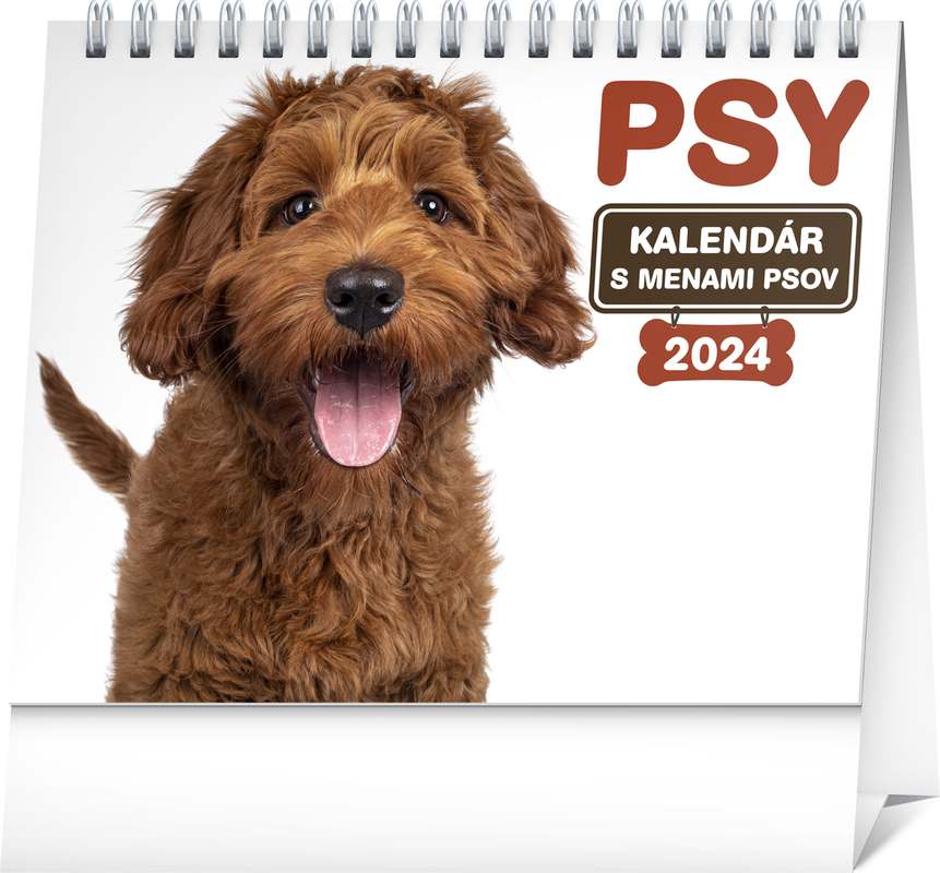 Stolový kalendár Psy - s menami psov 2024, 16,5 x 13 cm
