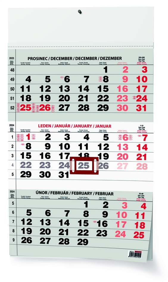 Nástěnný kalendář A3 - Tříměsíční - s mez. svátky - černý