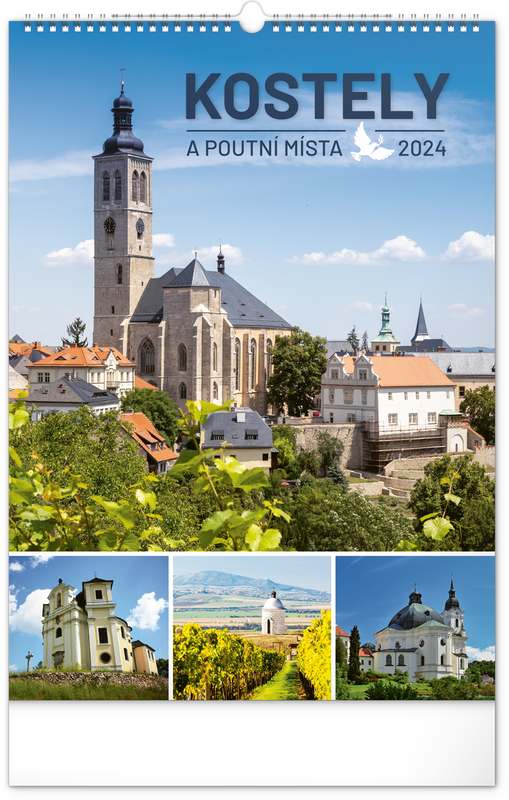 Nástěnný kalendář Kostely a poutní místa 2024, 33 x 46 cm