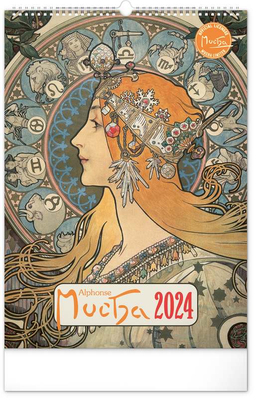 Nástěnný kalendář Alfons Mucha 2024, 33 x 46 cm