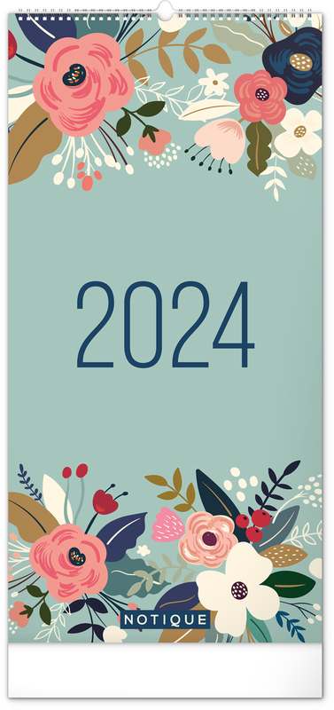 Nástěnný plánovací kalendář Květy 2024, 21 x 42 cm