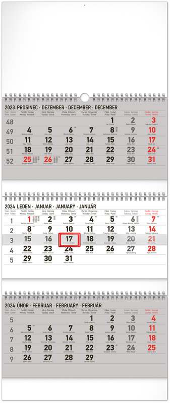 Nástěnný kalendář 3měsíční standard skládací CZ 2024, 29,5 x 69,5 cm