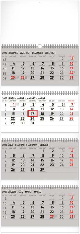 Nástěnný kalendář 4měsíční standard skládací 2024, 29,5 x 84,5 cm