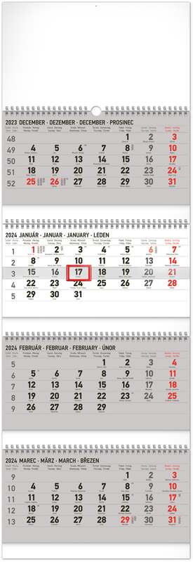 Nástenný kalendár 4-mesačný štandard skladací 2024, 29,5 x 84,5 cm