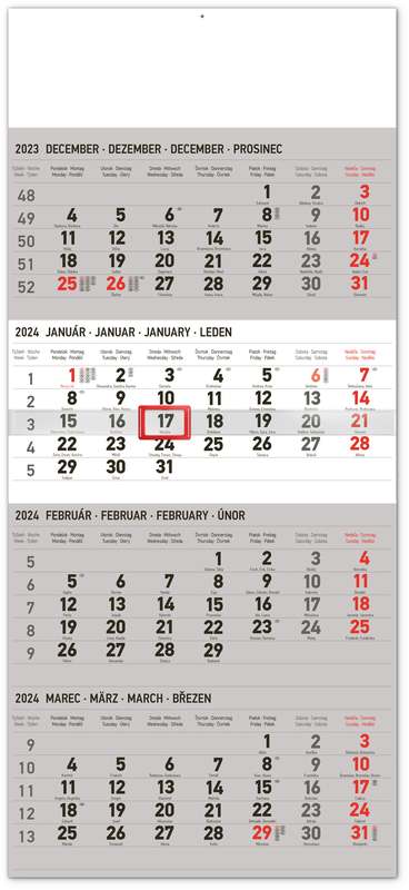 Nástenný kalendár 4-mesačný štandard 2024, 29,5 x 57 cm