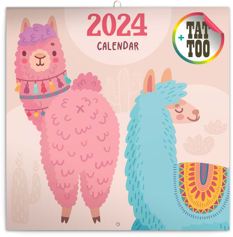 Poznámkový kalendář Šťastné lamy 2024, 30 x 30 cm