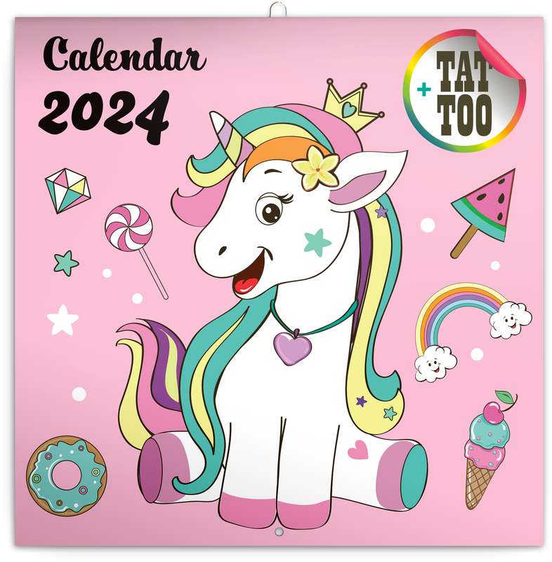 Poznámkový kalendář Šťastní jednorožci 2024, 30 x 30 cm