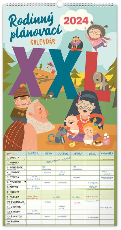 Nástenný kalendár Rodinný plánovací XXL 2024, 33 x 64 cm