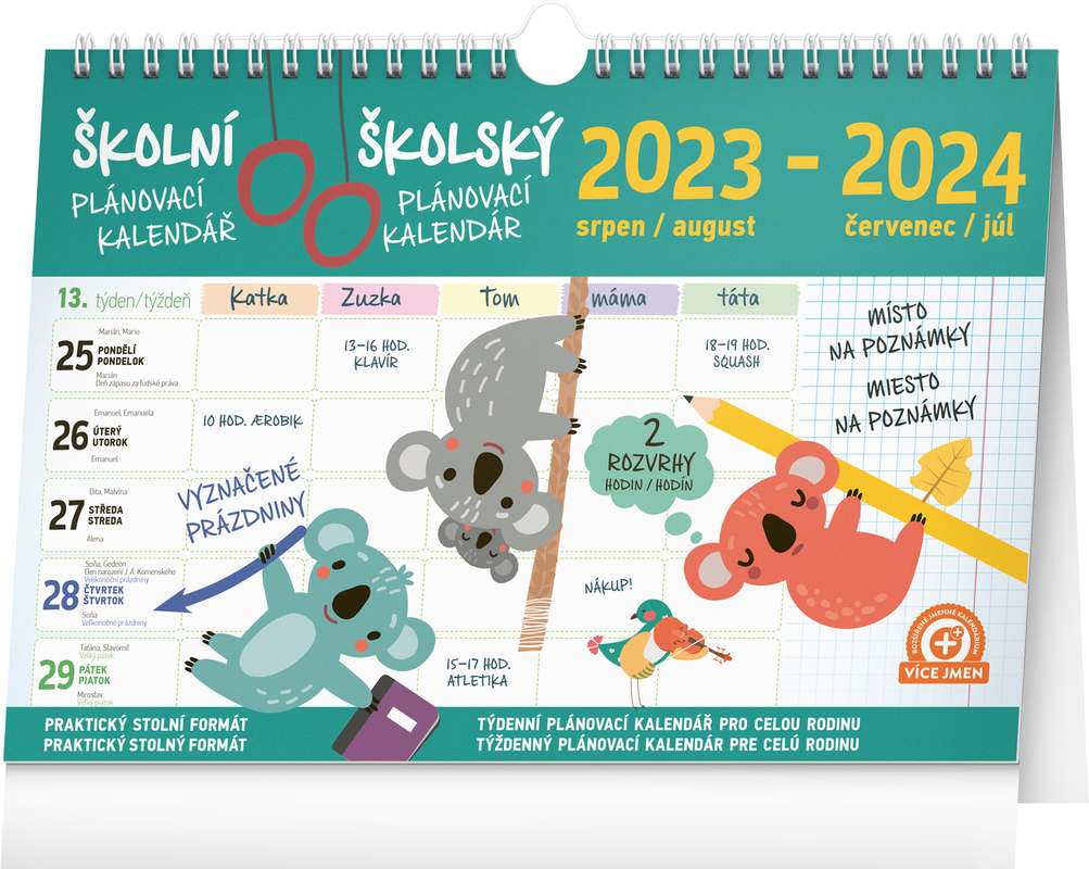 Školní plánovací kalendář s háčkem 2024, 30 x 21 cm